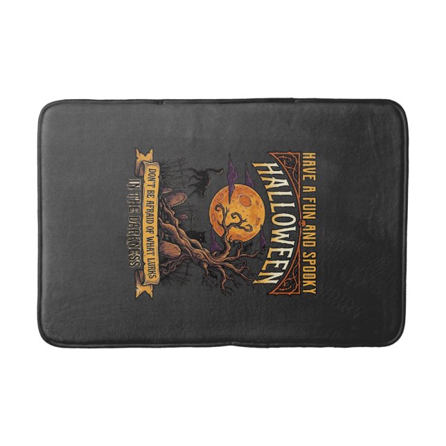 Halloween Spooky Tree Full Moon Black Cat Graveyar Bath Mat (Front)