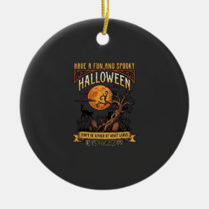 Halloween Spooky Tree Full Moon Black Cat Graveyar Ceramic Tree Decoration