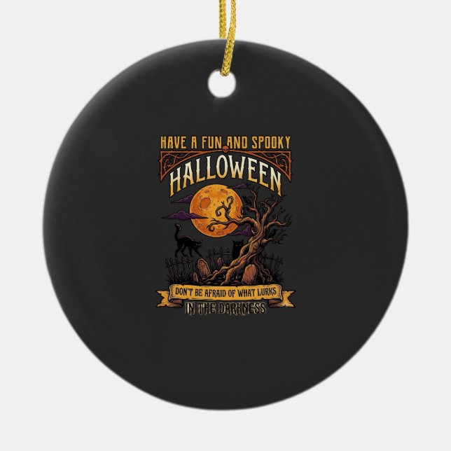 Halloween Spooky Tree Full Moon Black Cat Graveyar Ceramic Tree Decoration (Front)