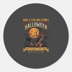 Halloween Spooky Tree Full Moon Black Cat Graveyar Classic Round Sticker