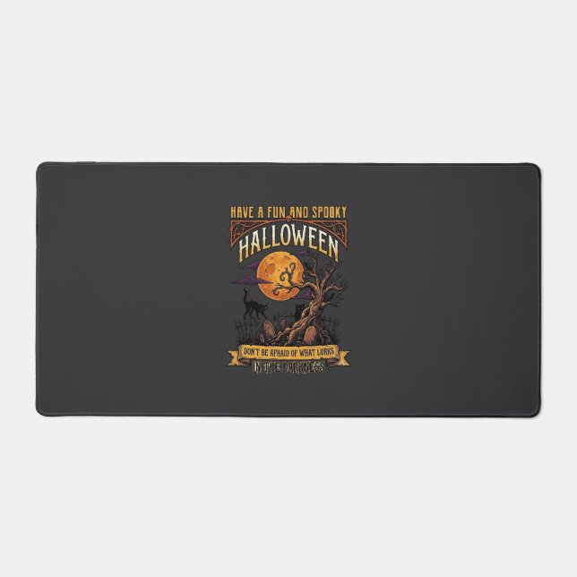 Halloween Spooky Tree Full Moon Black Cat Graveyar Desk Mat (Front)