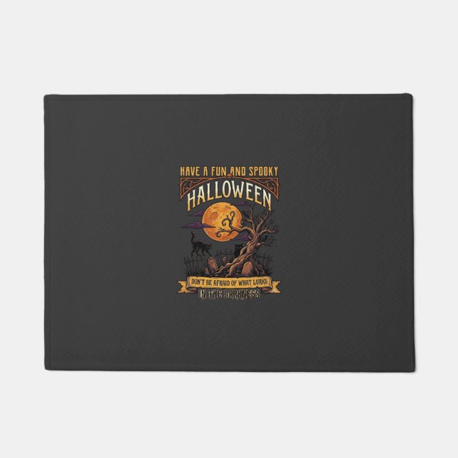 Halloween Spooky Tree Full Moon Black Cat Graveyar Doormat (Front)