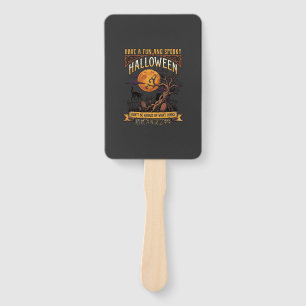 Halloween Spooky Tree Full Moon Black Cat Graveyar Hand Fan