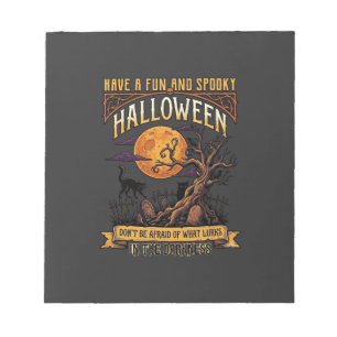 Halloween Spooky Tree Full Moon Black Cat Graveyar Notepad