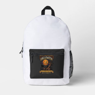 Halloween Spooky Tree Full Moon Black Cat Graveyar Printed Backpack