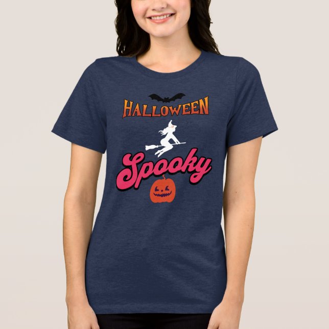 Halloween Spooky Vector with Witch and Pumpkin  Tri-Blend Shirt (Front)