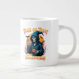 Halloween Spooky Vibes: Trick or Treat Skeleton Large Coffee Mug