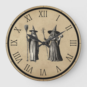 Halloween Spooky Witch a Full Moon Large Clock