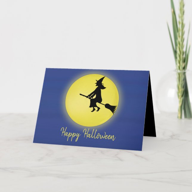 Halloween Spooky Witch Broomstick Moonlight Card (Front)