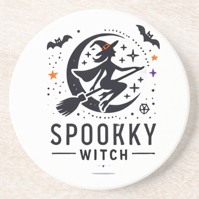 Halloween Spooky Witch Design - Flying on Broom Coaster (Front)
