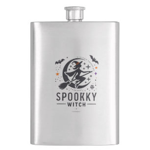 Halloween Spooky Witch Design - Flying on Broom Hip Flask