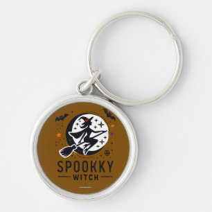 Halloween Spooky Witch Design - Flying on Broom Key Ring