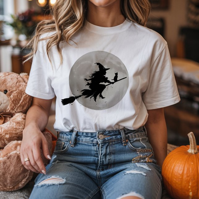 Halloween Spooky Witch Flying Across a Full Moon T-Shirt (Creator Uploaded)