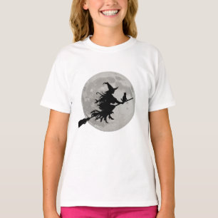 Halloween Spooky Witch Flying Across a Full Moon T-Shirt
