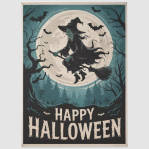 Halloween Spooky Witch Flying Across a Full Moon Tissue Paper