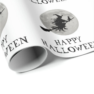Halloween Spooky Witch Flying Across a Full Moon Wrapping Paper