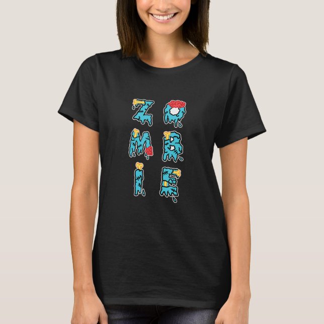 Halloween Spooky Zombie Undead Brain Graveyard T-Shirt (Front)