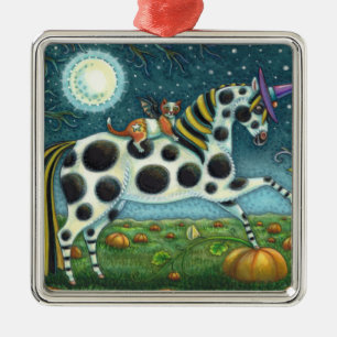 HALLOWEEN SPOTTED PONY & BAT CAT Fantasy Horse Metal Tree Decoration