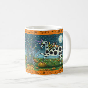 HALLOWEEN SPOTTED PONY & BAT CAT Whimsical Horse Coffee Mug