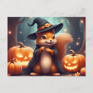 Halloween Squirrel and Jack O'Lantern Holiday Postcard