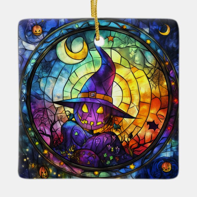 Halloween Stained Glass Steampunk Ornament (Front)