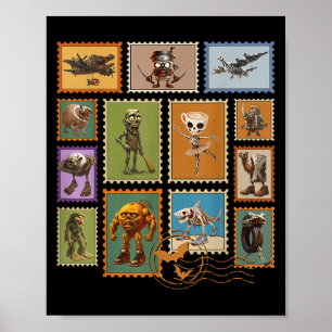 Halloween Stal Stamps Italian Brainrot Zombie  Poster