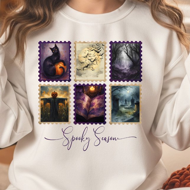 Halloween Stamp Collection Sweatshirt (Spooky Season Halloween Stamp Sweatshirt)