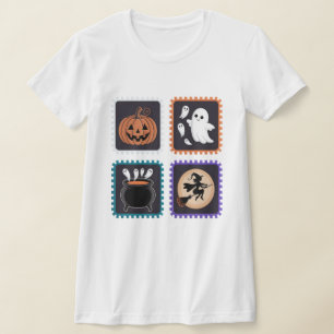 Halloween Stamp Embroidery Design – Pumpkin, Ghost T-Shirt