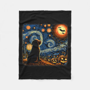 Halloween Starry Art Night Sky Art Black Dog Fleece Blanket