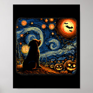 Halloween Starry Art Night Sky Art Black Dog Poster