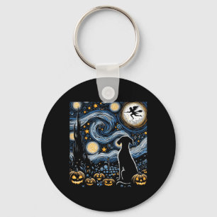 Halloween Starry Art Night Sky Art Dog Pumpkins Key Ring