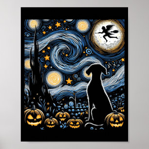 Halloween Starry Art Night Sky Art Dog Pumpkins Poster