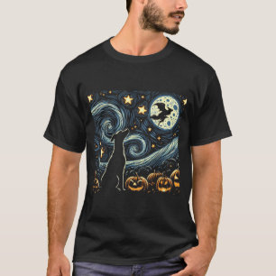 Halloween Starry Art Night Sky Art Dog Pumpkins T-Shirt