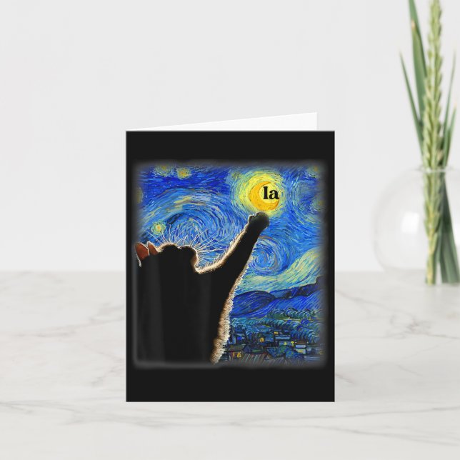 Halloween Starry Night Black Cat Comma La Kamala  Card (Front)