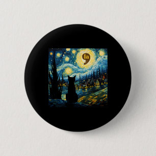 Halloween Starry Night Black Cat Comma La Kamala H 6 Cm Round Badge