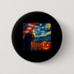 Halloween Starry Night Black Cat Comma La Kamala H 6 Cm Round Badge