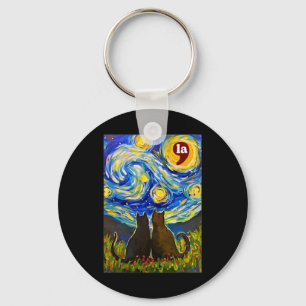 Halloween Starry Night Black Cat Comma La Kamala H Key Ring