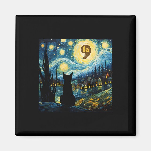 Halloween Starry Night Black Cat Comma La Kamala H Magnet (Front)