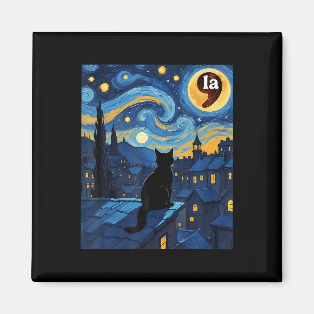 Halloween Starry Night Black Cat Comma La Kamala H Magnet (Front)