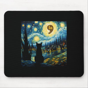 Halloween Starry Night Black Cat Comma La Kamala H Mouse Pad