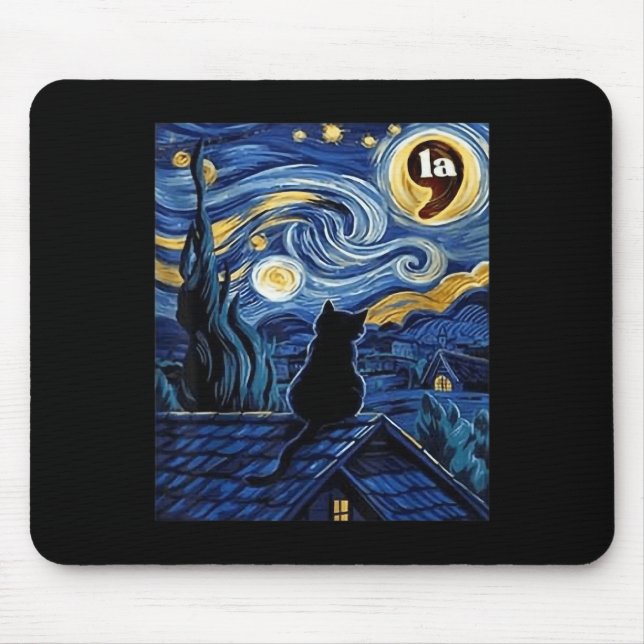 Halloween Starry Night Black Cat Comma La Kamala H Mouse Pad (Front)