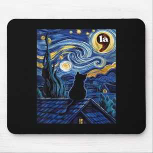 Halloween Starry Night Black Cat Comma La Kamala H Mouse Pad