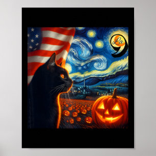 Halloween Starry Night Black Cat Comma La Kamala H Poster