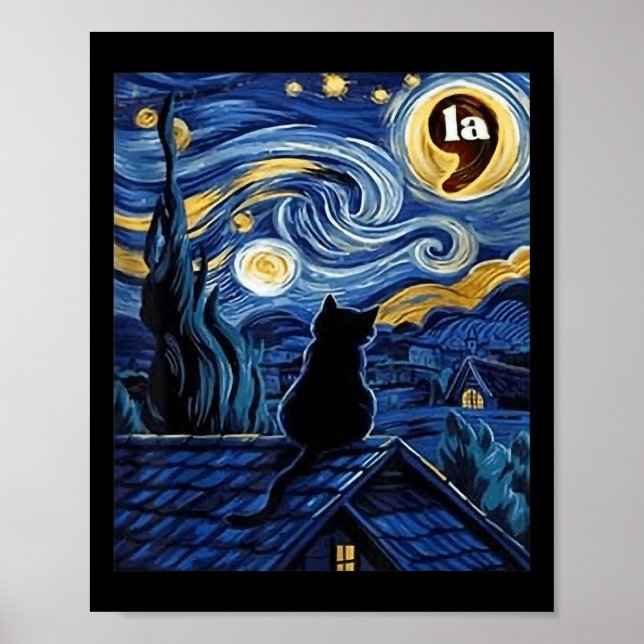 Halloween Starry Night Black Cat Comma La Kamala H Poster (Front)