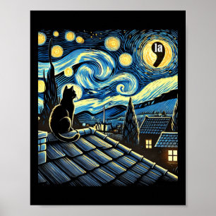 Halloween Starry Night Black Cat Comma La Kamala H Poster