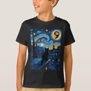 Halloween Starry Night Black Cat Comma La Kamala H T-Shirt