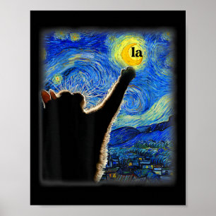 Halloween Starry Night Black Cat Comma La Kamala  Poster