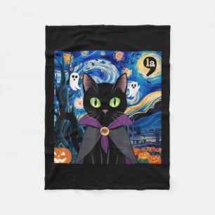 Halloween Starry Night Cat Comma La Kamala Harris Fleece Blanket