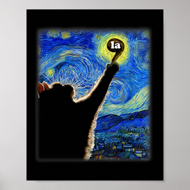 Halloween Starry Night Cat Comma La Kamala Harris  Poster (Front)
