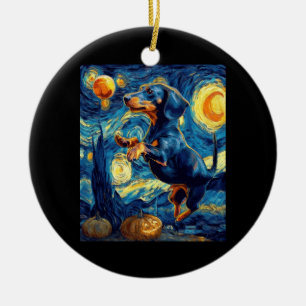 Halloween Starry Night Puppy Dachshund Ceramic Tree Decoration